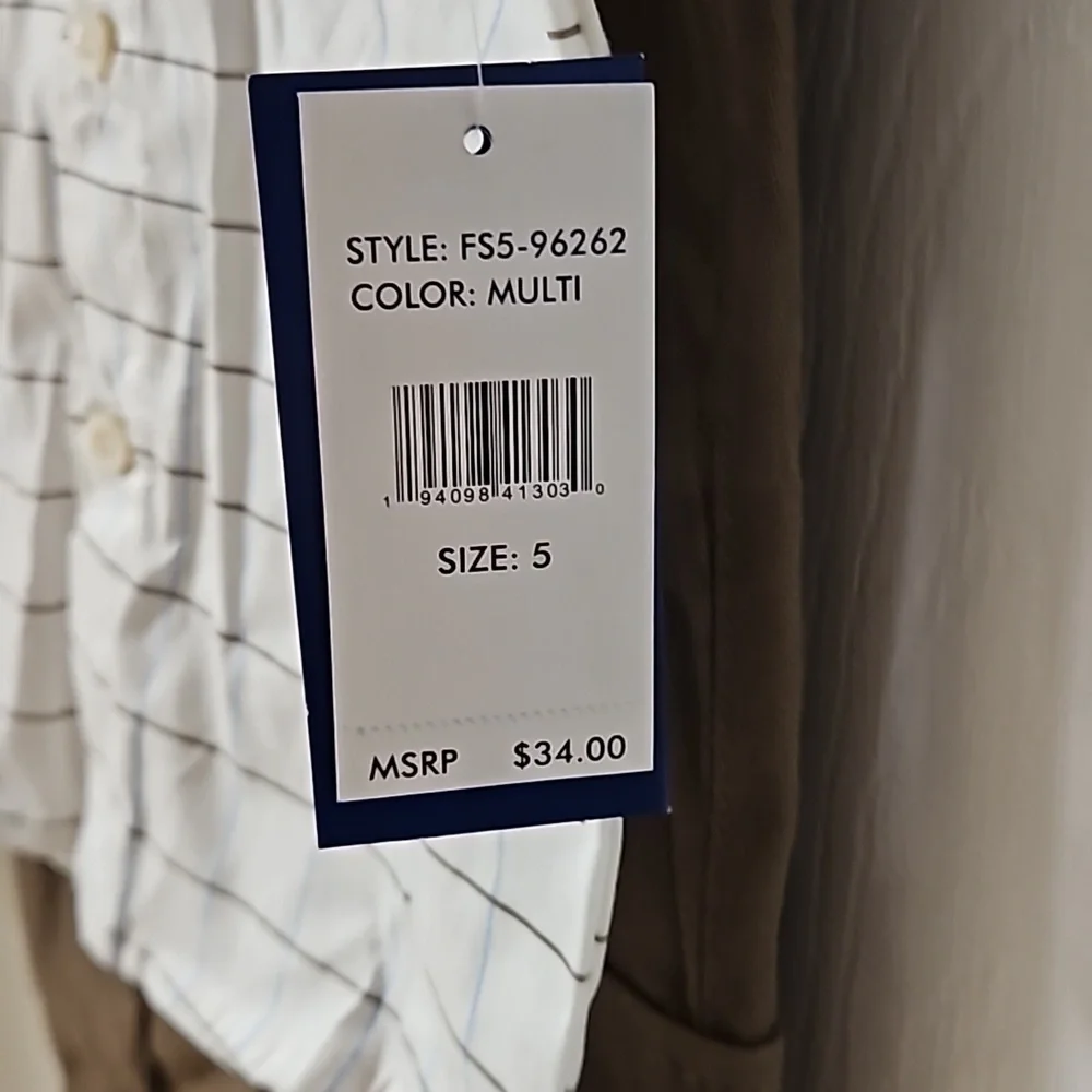 Freestyle 2 Piece Set White Button Down Blue Brown Stripe Sleeve Brown Cargo 5